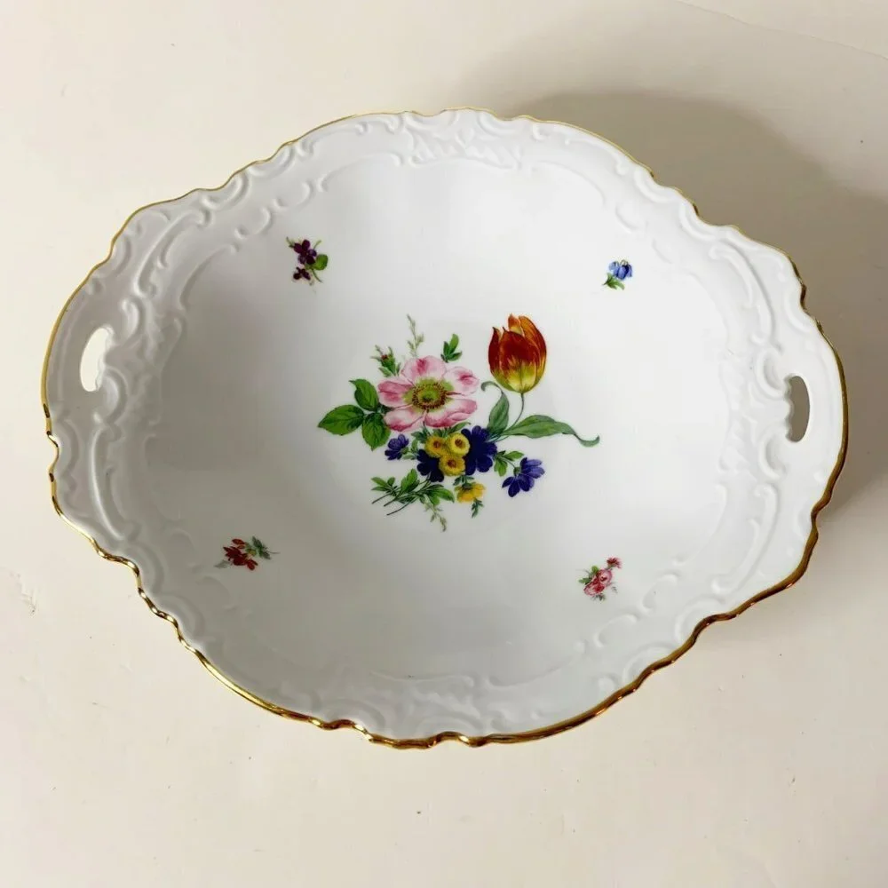 Ludwig Kamenz/Sa. Germany Porcelain Double Handle Serving Dish Platter